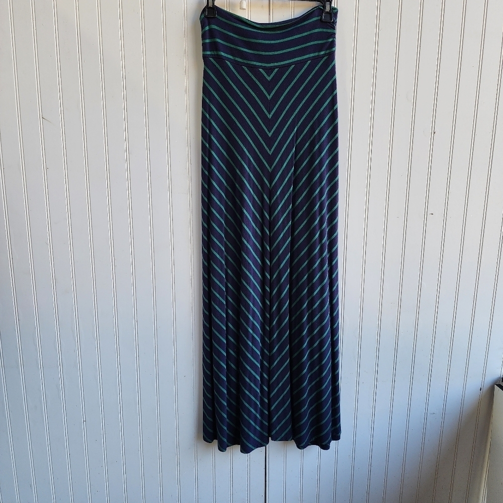 Merona Maxi Skirt Womens Stripe Navy Nautica Flowy Boho Hippie Fall Stretch Sz S